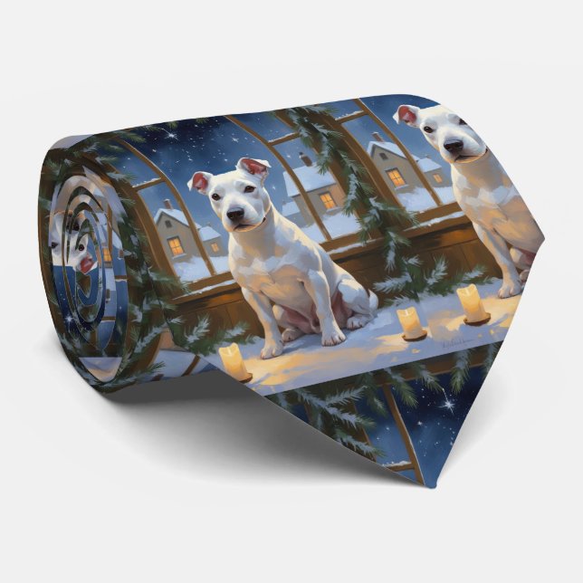 Gravata Bull Terrier com Luzes de Natal Feriado (Rolled)