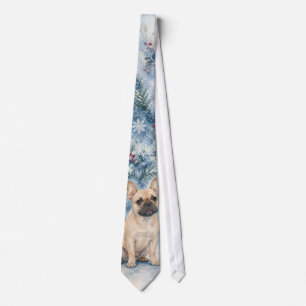 Gravata Bulldog Francês Aquarela Inverno