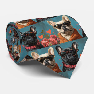 Gravata Bulldog Francês Com Rosas do Coração Dia dos Namor