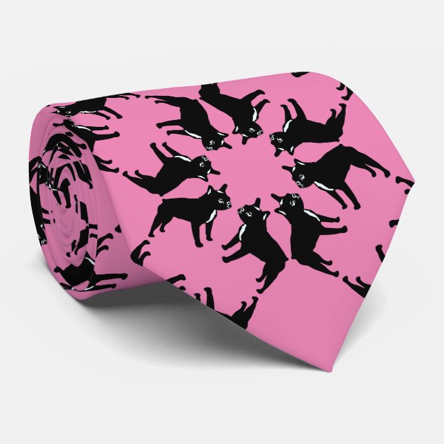 Gravata Bulldog Francês em rosa (Rolled)