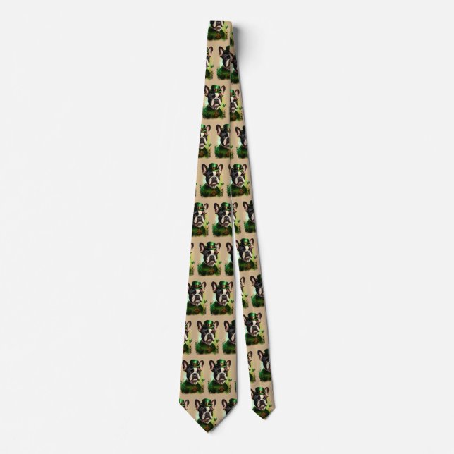 Gravata Bulldog Francês vestido para o Dia de São Patrício (Frente)
