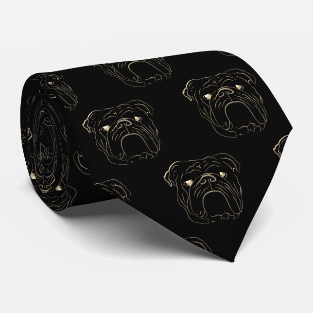 Gravata Bulldog Inglês Preto e Dourado (Rolled)