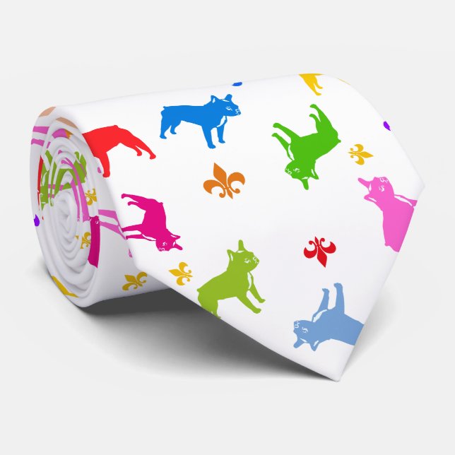 Gravata Bulldogs Franceses coloridos (Rolled)