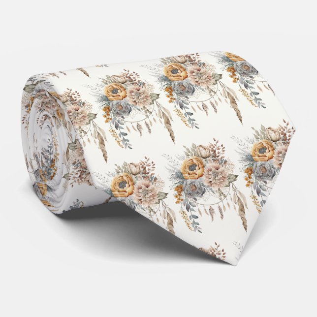 Gravata Buquê Boho Flower e Padrão de Dreamcatcher (Rolled)