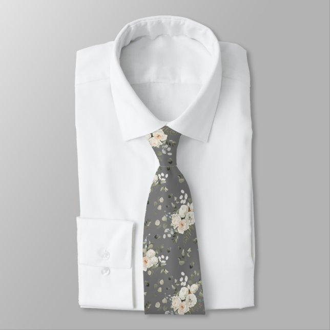 Gravata Buquê Floral de Casamento Branco de Grooms nas Cin (Amarrado)
