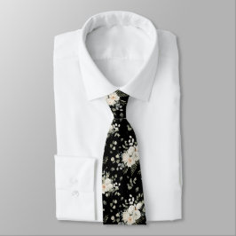 Gravata Buquê Floral de Casamento Branco em Preto