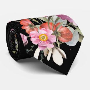Gravata Buquê Floral de Casamento Rosa em Preto