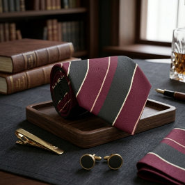 Gravata Burgundy & Black Diagonal Striped Gold Pinstripes