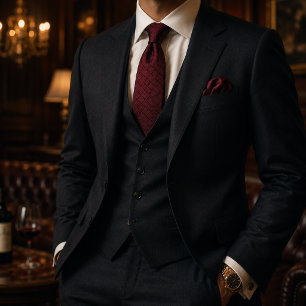 Gravata Burgundy Geométrico Luxuoso Vermelho Escuro Elegan