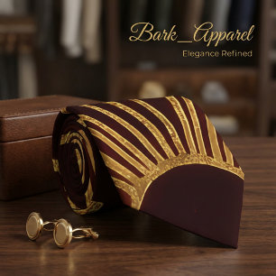 Gravata Burgundy & Gold Art Deco Padrão Geométrico Formal 