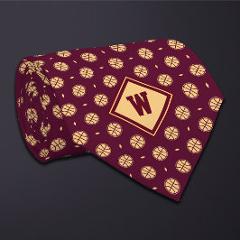 Gravata Burgundy Gold Basketball Icon Necktie