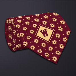 Gravata Burgundy Gold Futbol (Soccer) Ball Icon Necktie