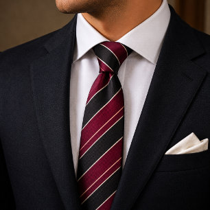 Gravata Burgundy & Preto Listras Diagonais com Pinstripes