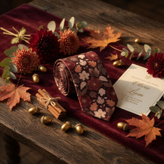 Gravata Burgundy Wildflower & Autumn Leaves Rich Copper