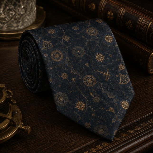 Gravata Bússola Celestial Vintage Azul Marinho  (Criador carregado)