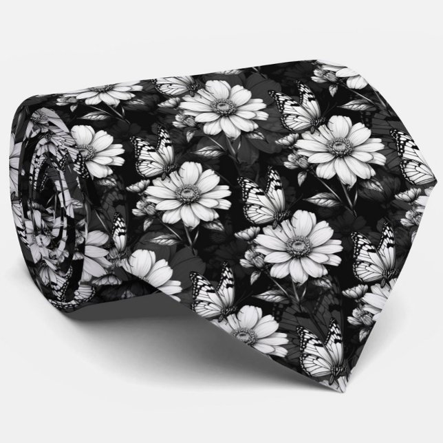 Gravata Butterfly On Flower Patterne Design - Preto (Criador carregado)