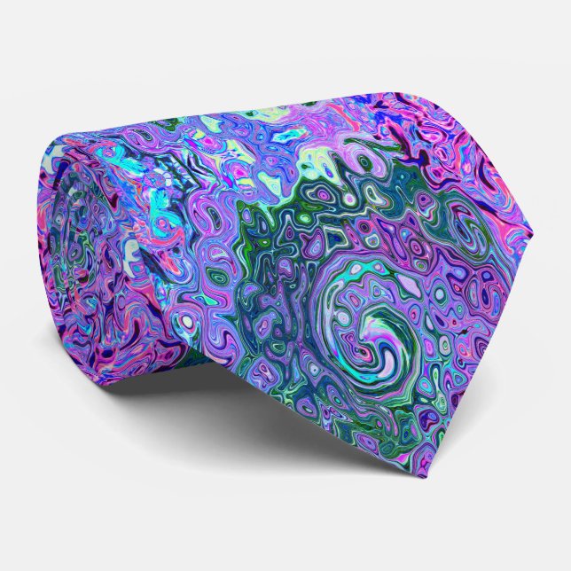 Gravata Cabeça de Abstrato retrógrada verde e roxa (Rolled)