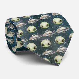 Gravata Cabeça de Alien e Nave Espacial