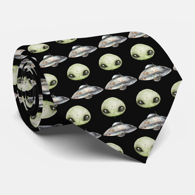 Gravata Cabeça de Alien e Nave Espacial (Rolled)