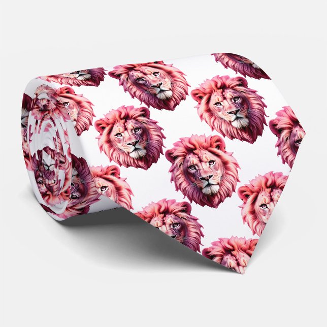 Gravata Cabeça de Leão Rosa Padrão de Animal Design Branco (Criador carregado)