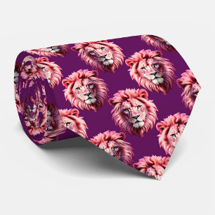 Gravata Cabeça de Leão Rosa Padrão de Animal Design Roxo