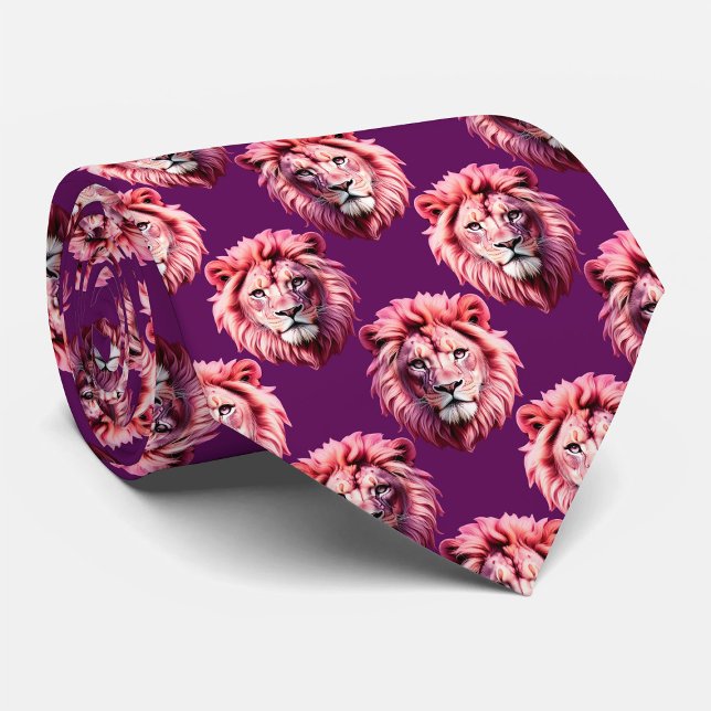 Gravata Cabeça de Leão Rosa Padrão de Animal Design Roxo  (Criador carregado)