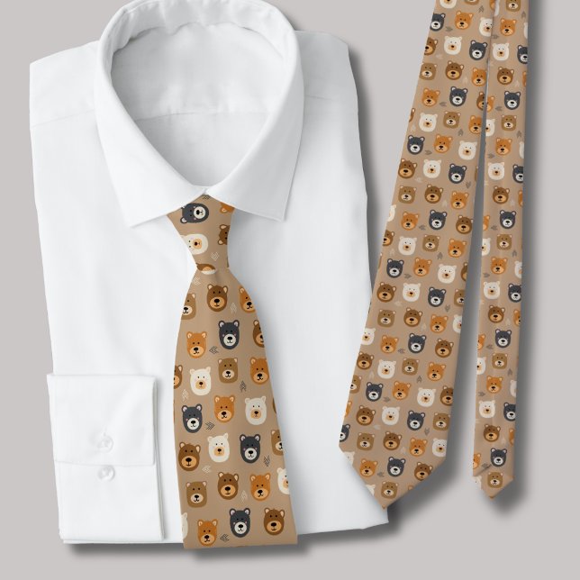 Gravata Cabeça de urso ilustrada fofa (Cute bear head animal tie)