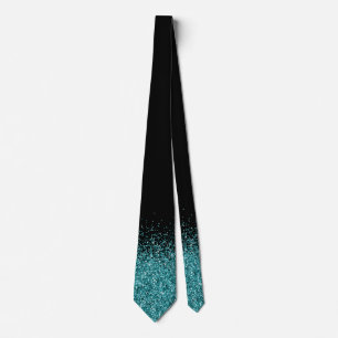 Gravata Cachoeira com Desvanecimento em Azul Teal e Brilho
