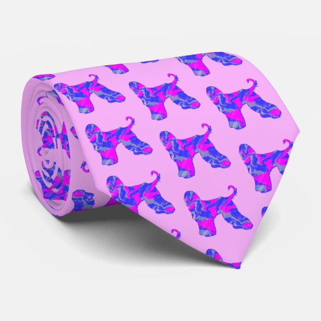 Gravata Cachorro Afegão Rosa e Pescoço Rosa Escuro Azul (Rolled)