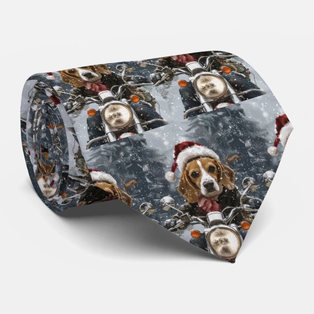 Gravata Cachorro Beagle Pilotando Motocicleta Natal (Rolled)