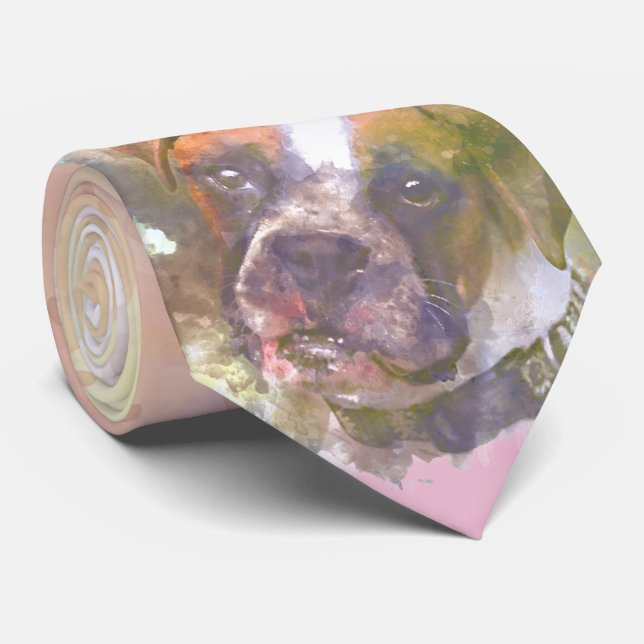 Gravata Cachorro Boxer de Aquarela (Rolled)