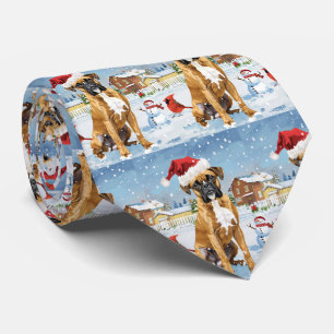 Gravata Cachorro Boxer Paraíso de Inverno Natal Alegria