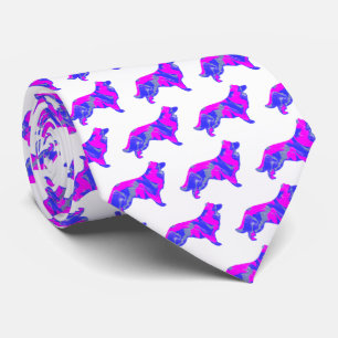 Gravata Cachorro de Borda Silhueta Rosa&Azul Branco