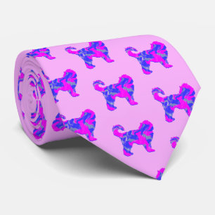 Gravata Cachorro de Cockapoo Silhueta Rosa e Rosa claro Az