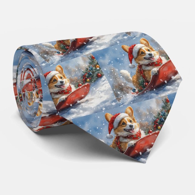 Gravata Cachorro de Corgi, deixe nevar o Natal (Rolled)