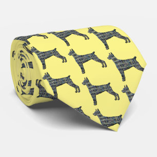 Gravata Cachorro Doberman Silhouket Amarelo e Preto Grade