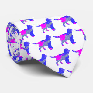 Gravata Cachorro Espanhol Rosa e Pescoço Branco Azul Escur