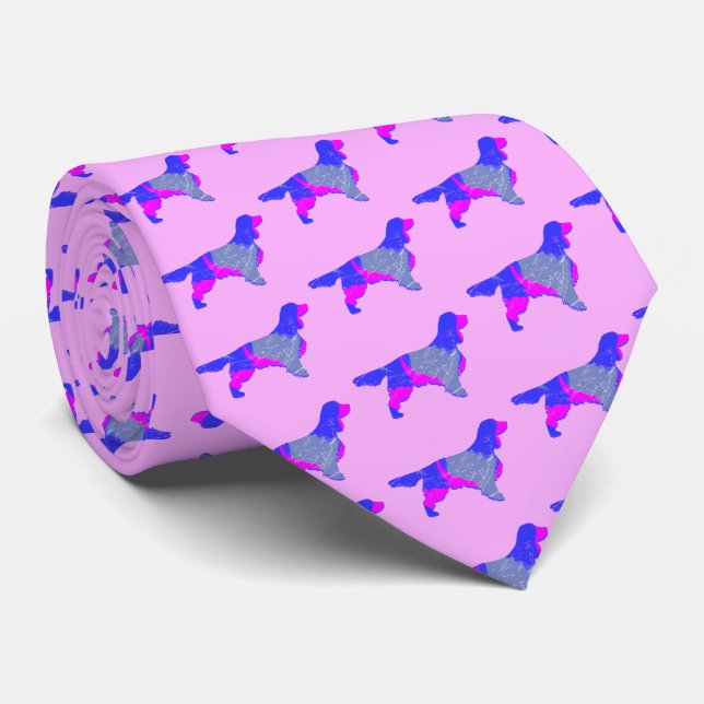 Gravata Cachorro Espanhol Springer Rosa e Pescoço Rosa Esc (Rolled)