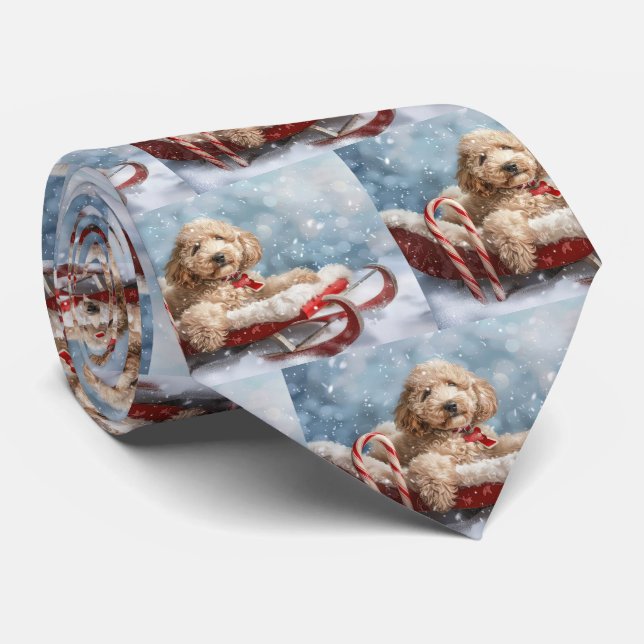 Gravata Cachorro Goldendoodle Natal Festivo (Rolled)