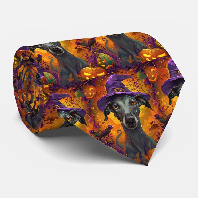 Gravata Cachorro Greyhound Assustador, Bruxa de Halloween  (Rolled)