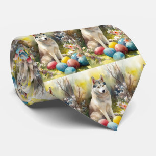 Gravata Cachorro Husky Siberiano com Ovos da Páscoa