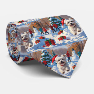Gravata Cachorro Maltês Correndo na Neve com Chapéu de Nat