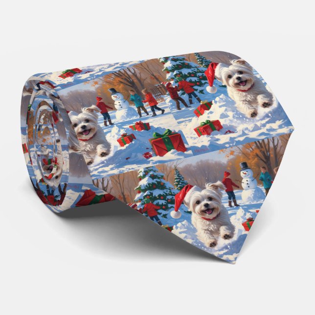 Gravata Cachorro Maltês Correndo na Neve com Chapéu de Nat (Rolled)