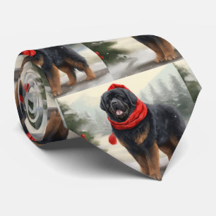Gravata Cachorro Mastiff Tibetano no Natal da neve