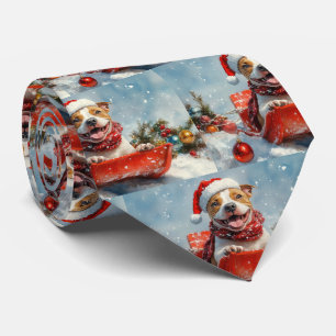 Gravata Cachorro Pitbull no Trenó Deixe Nevar Natal