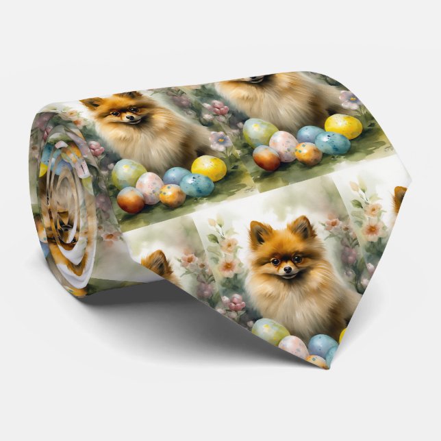 Gravata Cachorro Pomerânia com Ovos de Páscoa Feriado (Rolled)