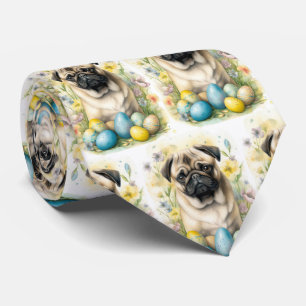 Gravata Cachorro Pug com Ovos de Páscoa Feriado