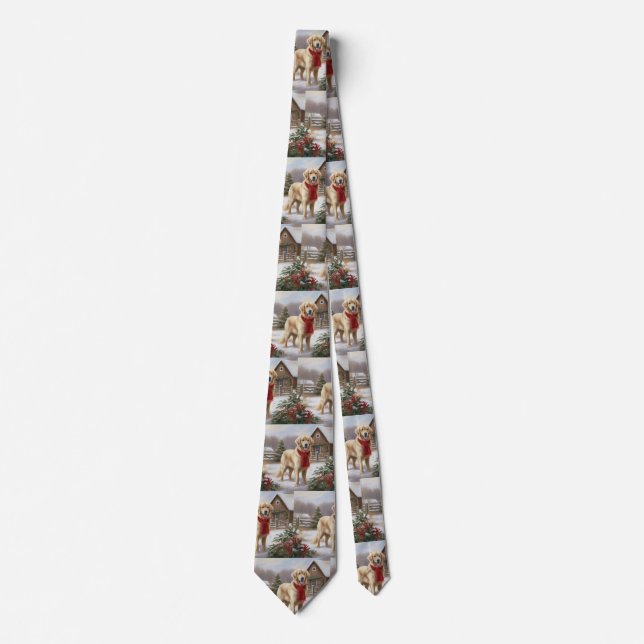 Gravata Cachorro Retriever Dourado na Neve Natal  (Frente)