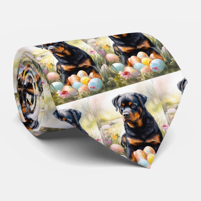 Gravata Cachorro Rottweiler com Feriado de Ovos de Páscoa (Rolled)