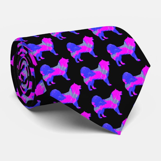 Gravata Cachorro Samovido Silhute Rosa e Azul Claro Preto (Rolled)